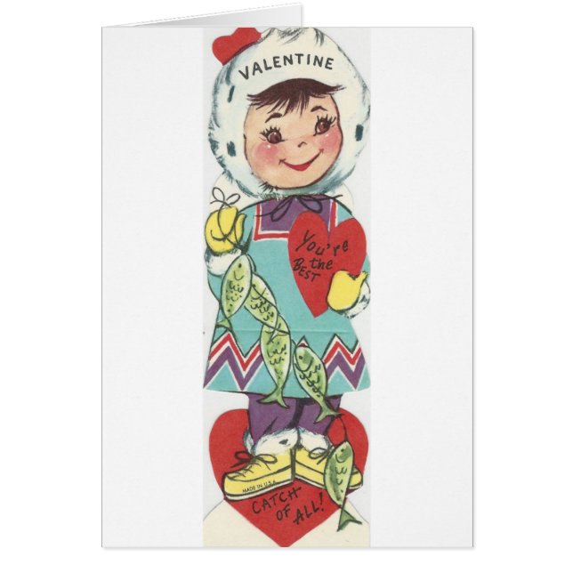 Vintage Fishing Girl Valentine (Frente)