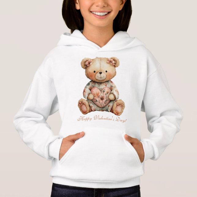 Vintage Floral Bear With Heart Valentine's Day (Anverso)