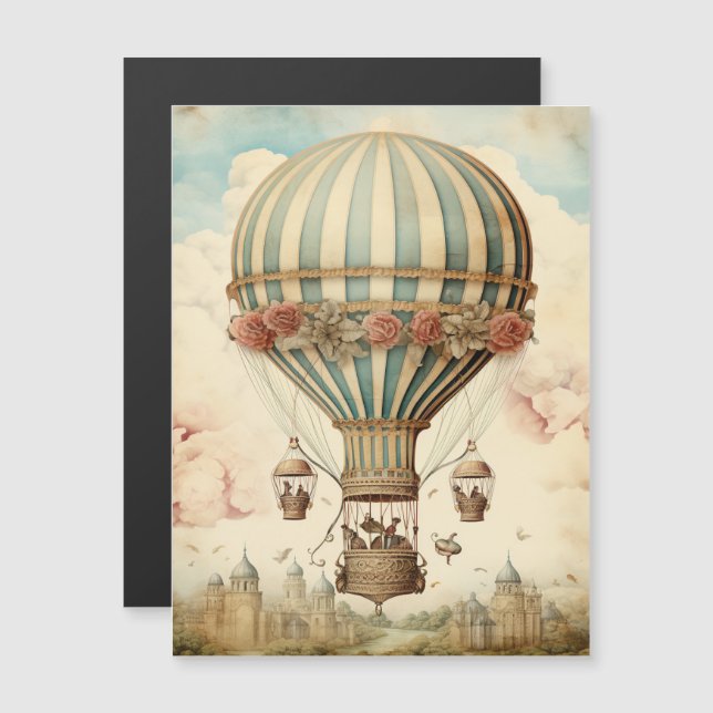 Vintage Floral Blue Stripe Hot Air Balloon (Anverso/Reverso)