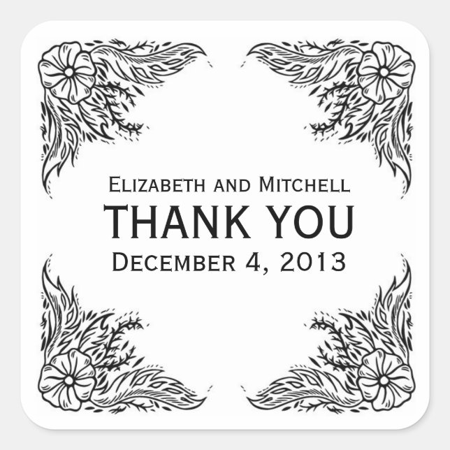 Vintage Floral Border Gracias Pegatinas (Anverso)