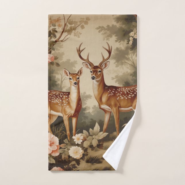 Vintage Floral Forest Deer (Toalla de mano)