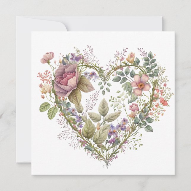 Vintage Floral Heart Valentines Card (Anverso)