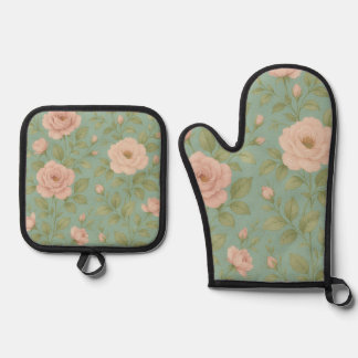 Vintage Floral Oven Mitt & Pot Holder Set