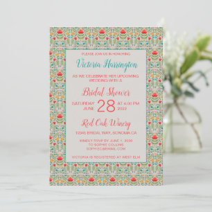 Vintage Floral Pattern Bridal Shower Invitación