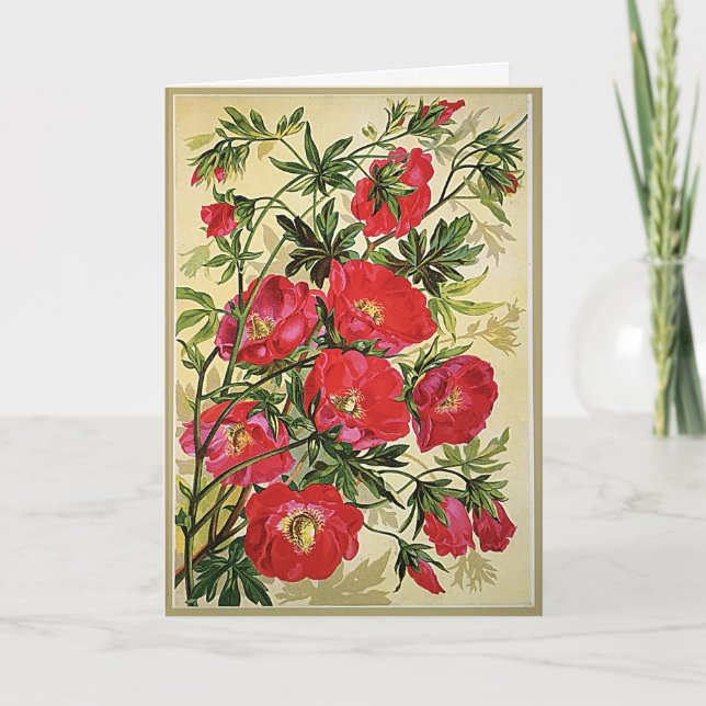 Vintage Floral Poppies Tarjeta de felicitación de  (Anverso)