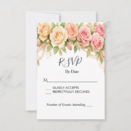 Vintage Floral Rose Wedding RSVP Card
