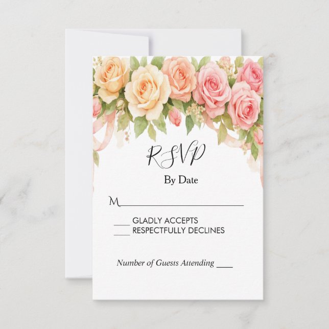 Vintage Floral Rose Wedding RSVP Card (Anverso)