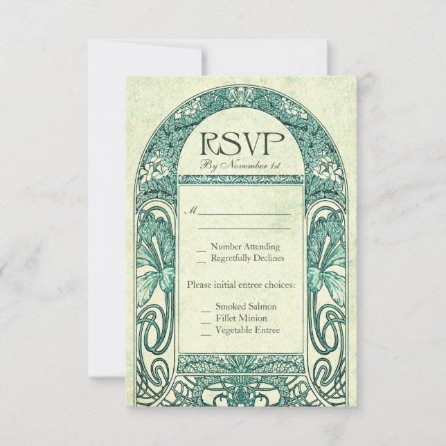 Vintage Floral RSVP Bodas Turquesa (Anverso)