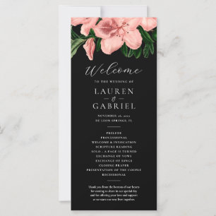 Vintage Floral Rubor Pink Black Wedding Program