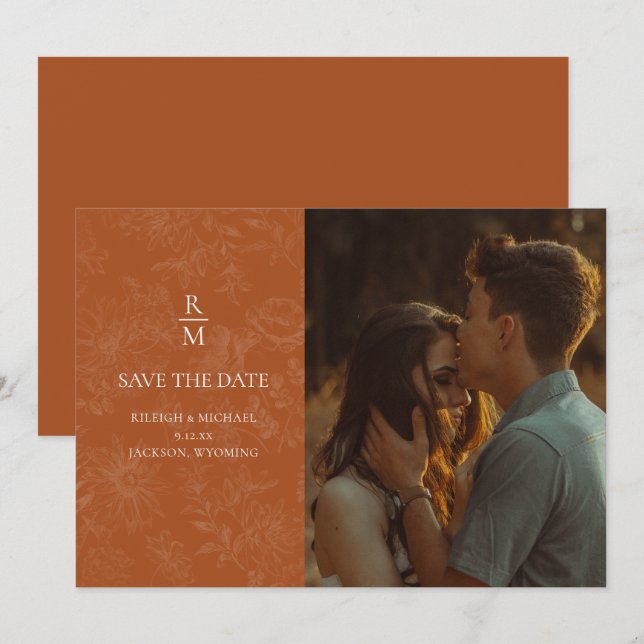 Vintage Floral Terracotta Wedding Save the Date (Anverso / Reverso)