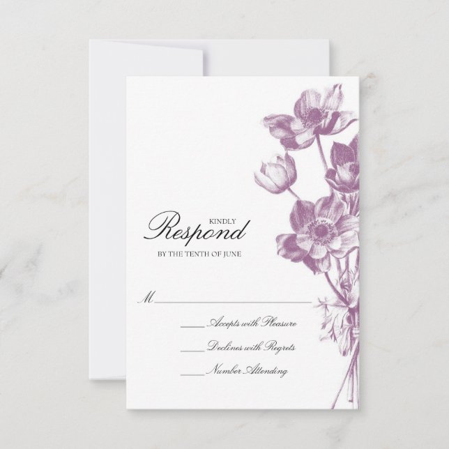 Vintage Floral Wedding RSVP / Blanco (Anverso)