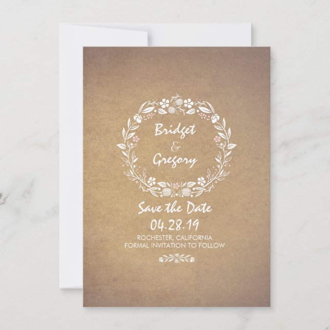 Vintage Floral Wreath Guardar las invitaciones de  (Anverso)