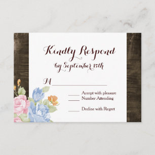 Vintage Flores Rustic Barn Wood Tarjetas RSVP