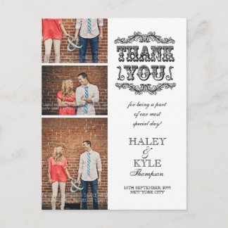 VINTAGE Flourigh White Gracias Tarjeta Post