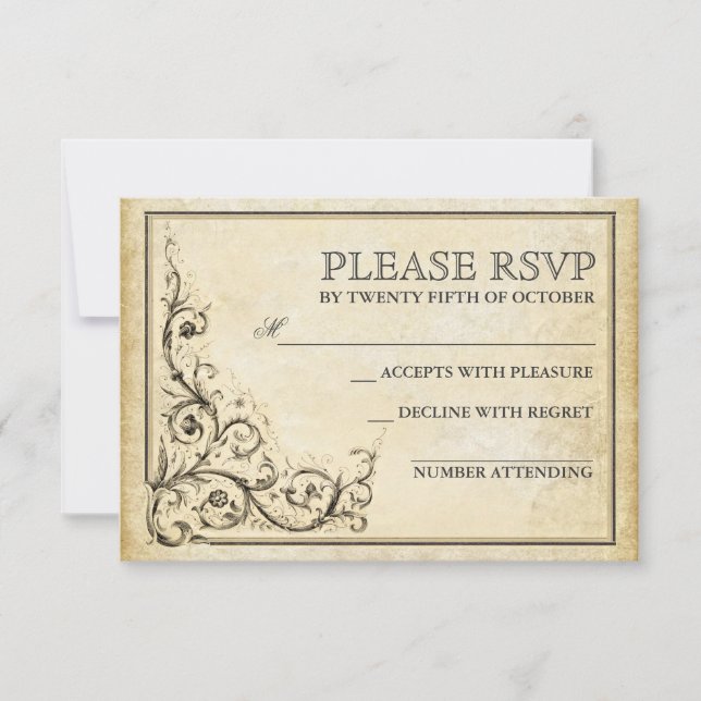 Vintage flourils swift boda tarjetas RSVP (Anverso)
