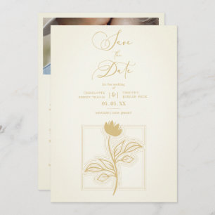 Vintage Flower Modern Script Custom Photo Wedding