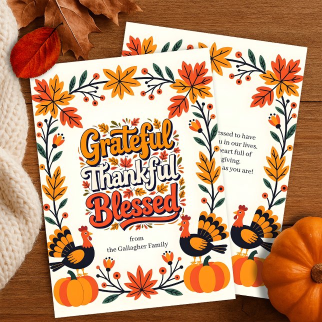 Vintage Folk Art Turkey Pumpkin Tarjeta de Acción  (Subido por el creador)