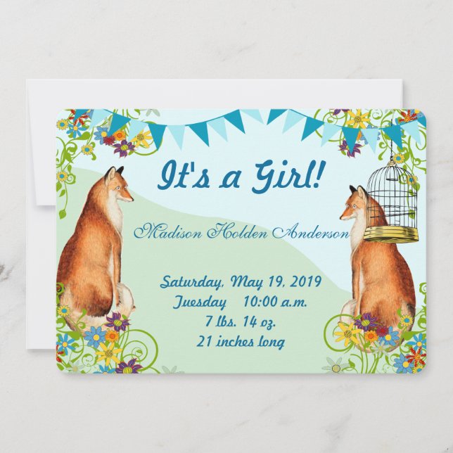 Vintage Fox Bunting Garden Baby Invitación (Anverso)