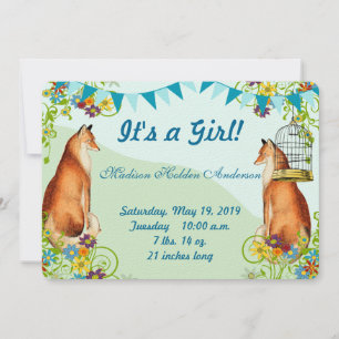 Vintage Fox Bunting Garden Baby Invitación