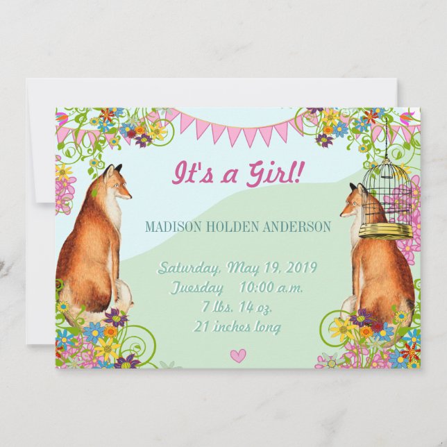 Vintage Fox Bunting Garden Baby Invitación (Anverso)