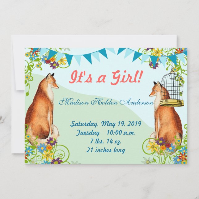 Vintage Fox Bunting Garden Baby Invitación (Anverso)