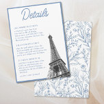 Vintage French Bat Mitzvah Detalles Tarjeta de Gab<br><div class="desc">Comparte los detalles de tu evento con estilo con estas vintage tarjetas de gabinete de detalles de la Torre Eiffel Bat Mitzvah. El diseño presenta un diseño floral de tela azul en la parte posterior con una foto de la Torre Eiffel y un texto personalizado para compartir los detalles de...</div>