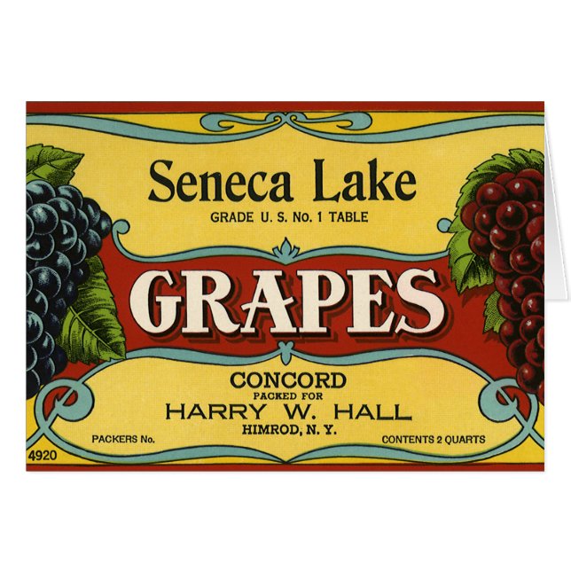 Vintage Fruit Crate Art, uvas de lago Seneca (Anverso (Horizontal))