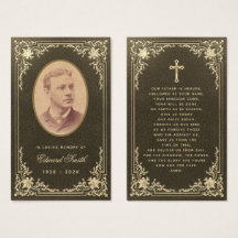 Vintage Funeral Black Gold Memorial Card