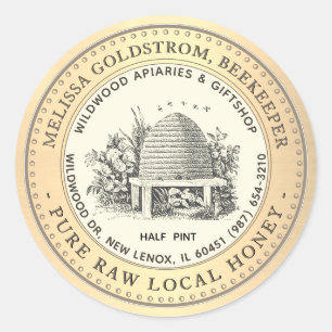 Vintage Garden Skep Etiqueta de miel Abejas de la