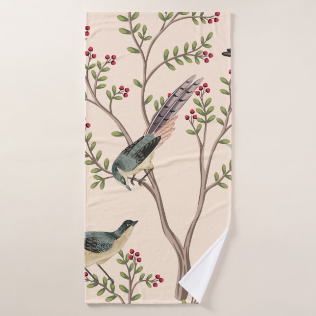 Vintage garden tree, bird floral seamless pattern  (Toalla de baño)
