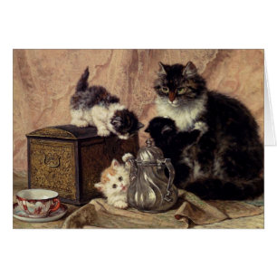 Vintage - gato y gatitos en el tiempo del té,