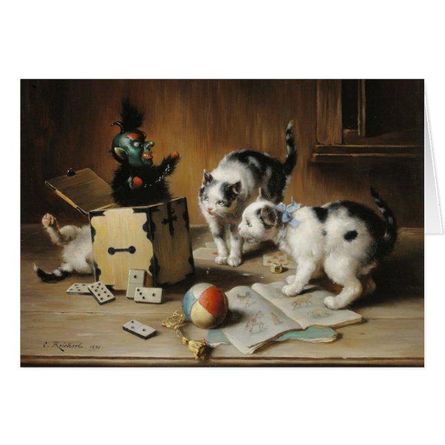 Vintage - gatos asustados por un Jack In The Box, (Anverso (Horizontal))