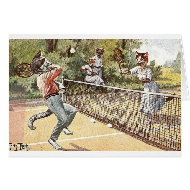 Vintage - gatos que juegan a tenis, (Anverso (Horizontal))