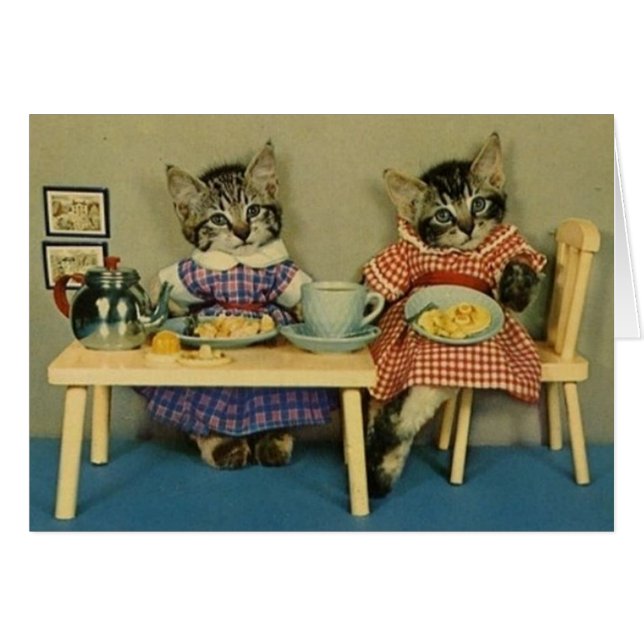 Vintage - gatos y desayuno de la crepe, (Anverso (Horizontal))