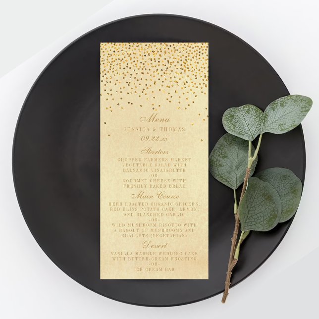 Vintage Glam Gold Confetti Menú Boda (Subido por el creador)