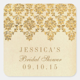 Vintage Glam Gold Damask Bridal Shower Pegatinas