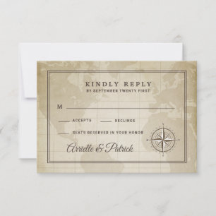 Vintage Globe Nautical Compass Wedding Tarjetas RS