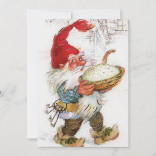 Vintage Gnome de Navidad con tazón de comida