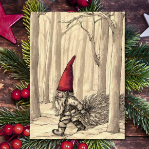 Vintage Gnome de Navidad Cortando el árbol de Navi