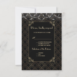 Vintage Gold Art Deco Fleur-de-lis Wedding RSVP