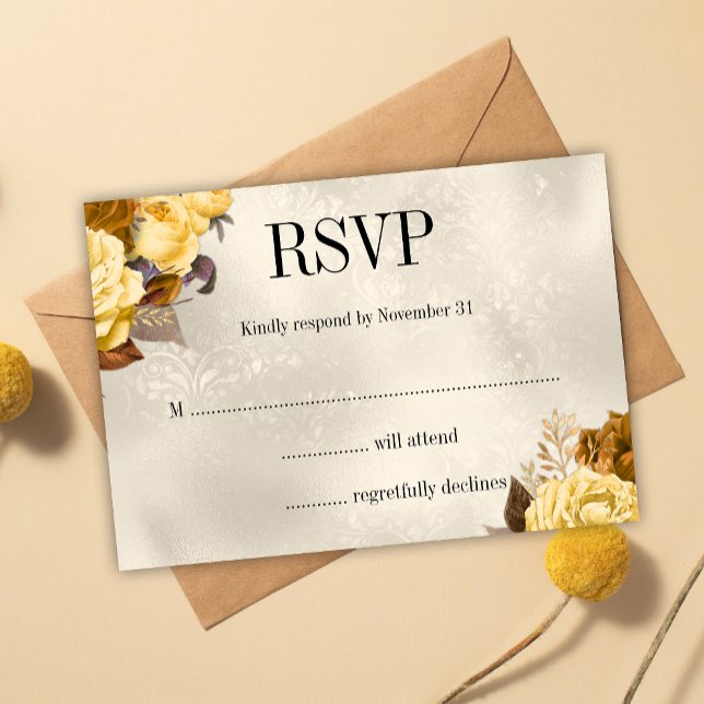 Vintage Gold Rosa Damask Wedding RSVP (Subido por el creador)