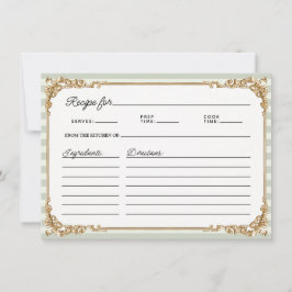 Vintage Gold Sage stripe Bridal Shower Recipe Card