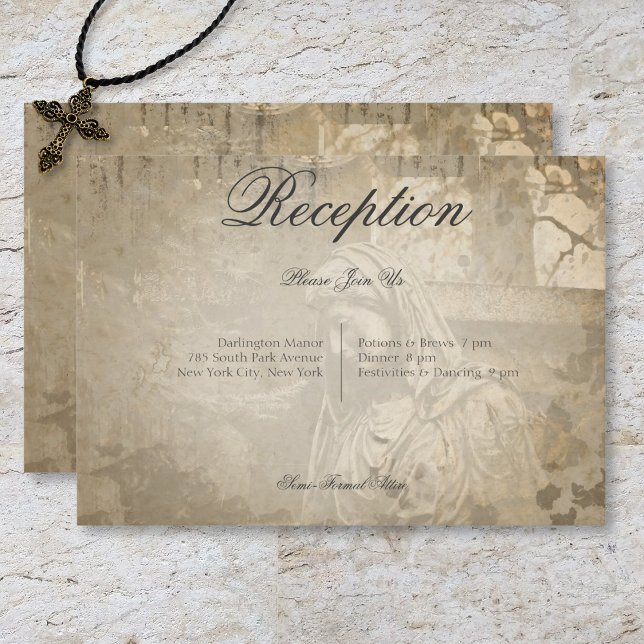 Vintage Gothic Stone Angel Wedding Recepcion (Vintage Gothic Stone Angel Wedding Reception Enclosure Card)