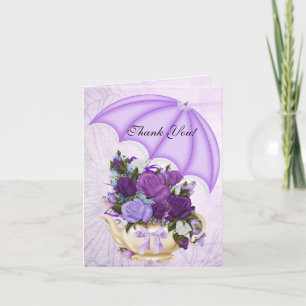 Vintage Gracias Tarjeta Flores Púrpuras Lilac Blan