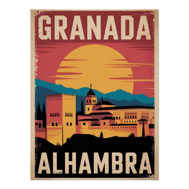 Vintage Granada Alhambra Travel Poster - Sunset (Anverso)