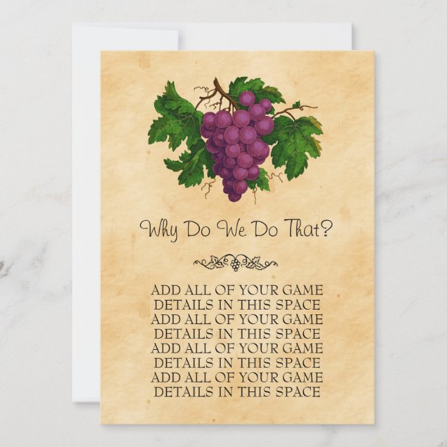 Vintage Grapes Boda Bridal Shower Game Cards (Anverso)