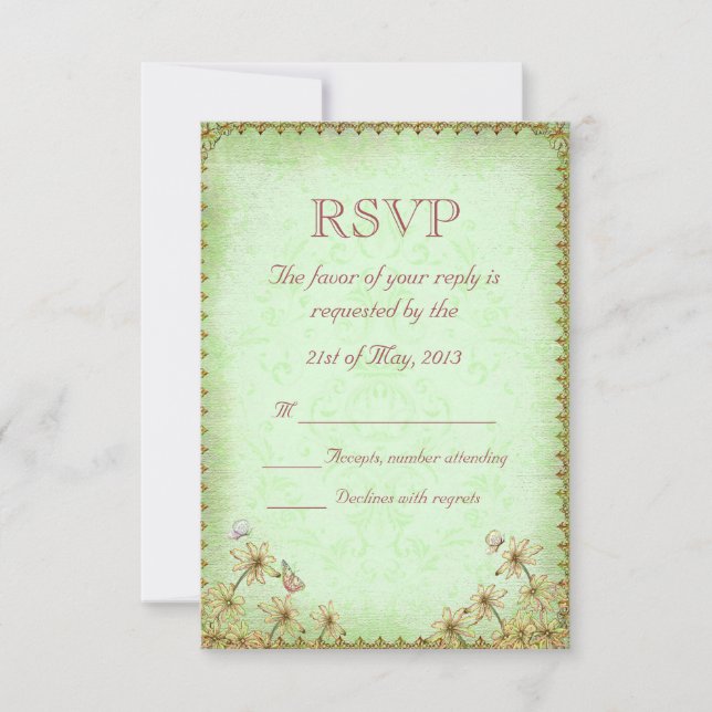 Vintage Green Floral Wedding RSVP (Anverso)