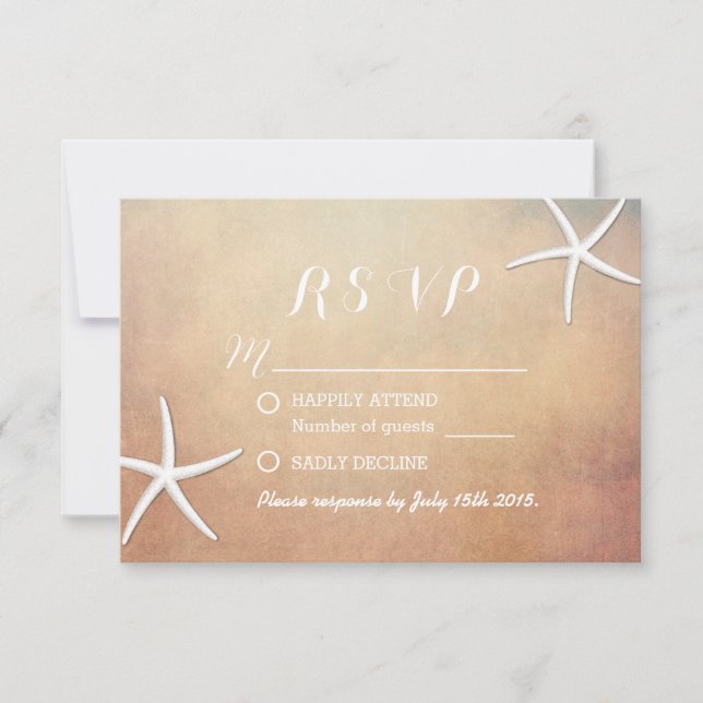 Vintage Grunge Starfish Beach Wedding RSVP (Anverso)
