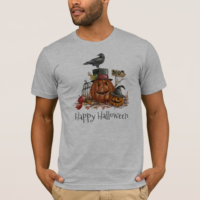 Vintage Halloween Black Bird & Pumpkins | Camiseta (Anverso)