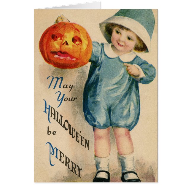 Vintage Halloween Boy con calabaza (Frente)